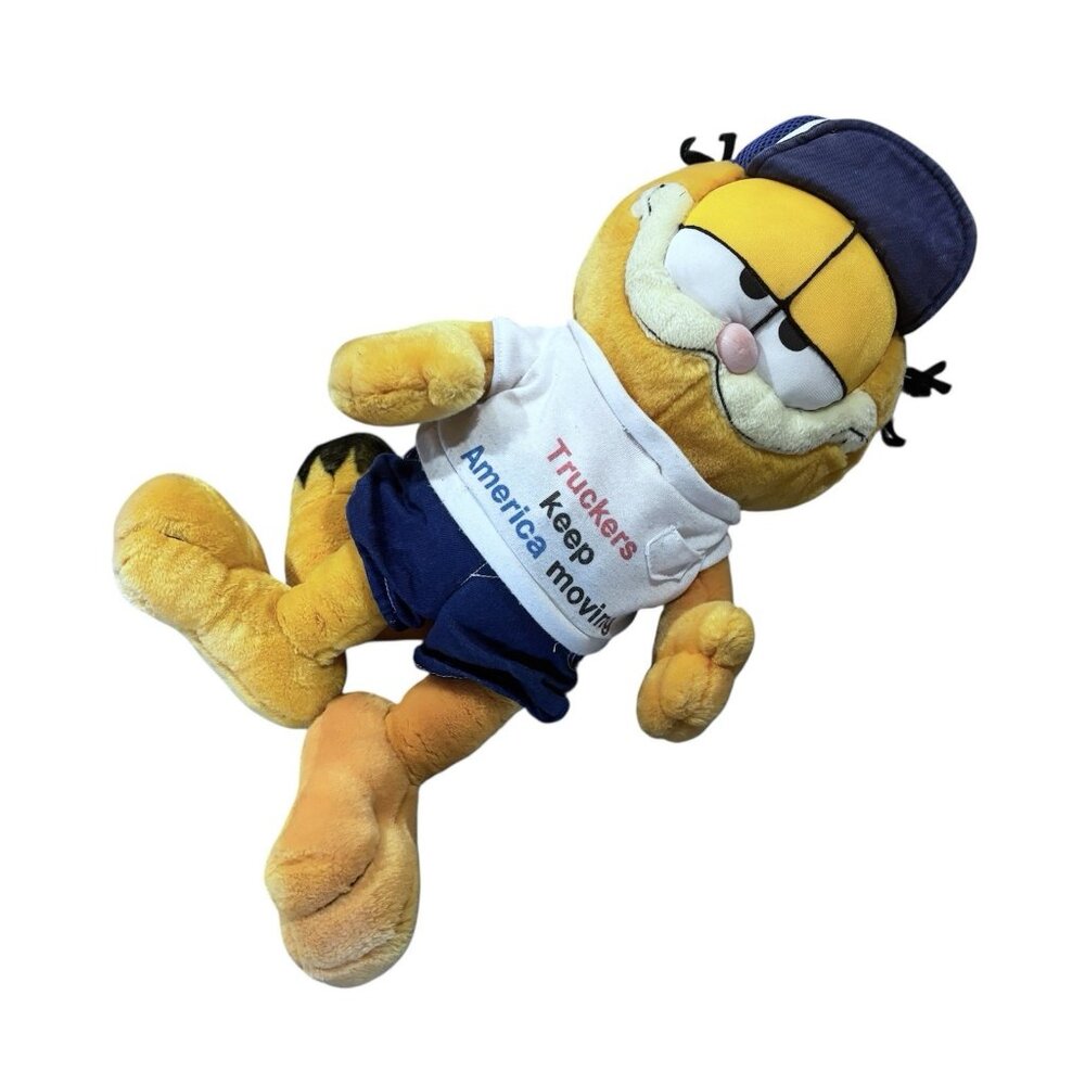 Vintage 1980s Stuffed Animal GARFIELD Plush Keep America Moving Trucker Hat